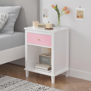 Wooden Nightstand with Drawer & Open Shelf
