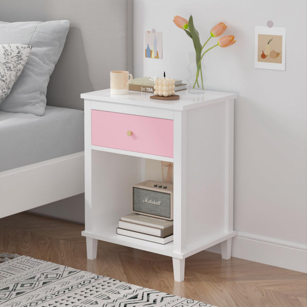 Wooden Nightstand with Drawer & Open Shelf
