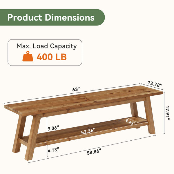 Solid Wood Entryway Bench with Shoe Storage Shelf
