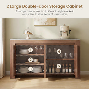 63" Marble Top Sideboard Buffet Cabinet with 4 Doors