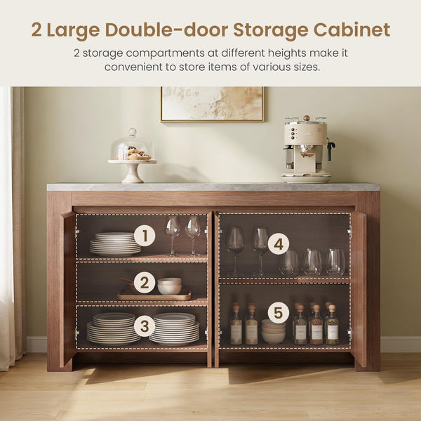 63" Marble Top Sideboard Buffet Cabinet with 4 Doors