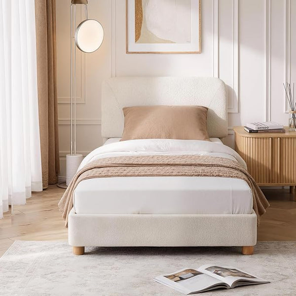 Boucle Upholstered Bed Frame with Adjustable Headboard