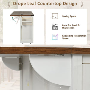 Farmhouse Kitchen Island with Power Outlet & Drop Leaf
