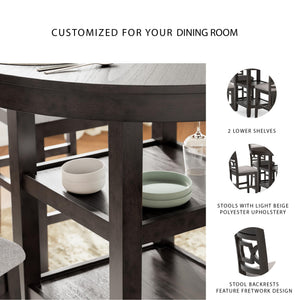 Counter Height Dining Table Set with 4 Upholstered Bar Stools