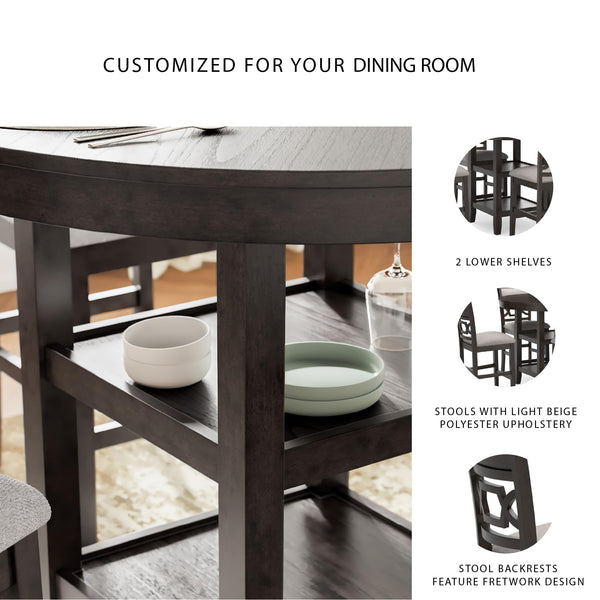 Counter Height Dining Table Set with 4 Upholstered Bar Stools