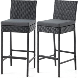 Outdoor Wicker Bar Stools Set of 4 with Cushion
