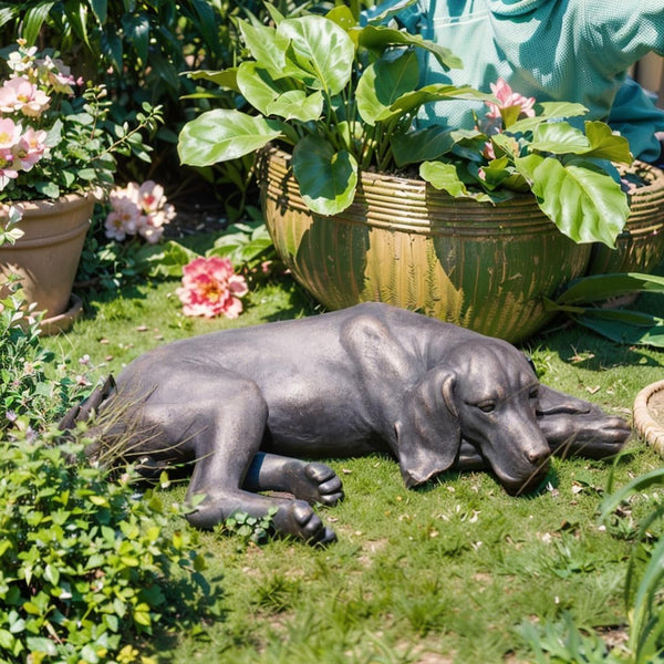 Sleeping Dog Garden Statue – Resin Outdoor Sculpture for Patio, Lawn & Yard