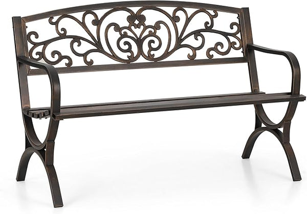 Cast Iron Outdoor Garden Bench with Backrest and Armrests