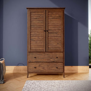 Solid Wood 2-Door Wardrobe with Drawers