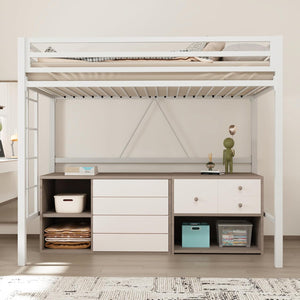 Twin Metal Loft Bed with Guardrail & Ladder