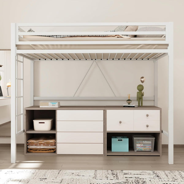 Twin Metal Loft Bed with Guardrail & Ladder