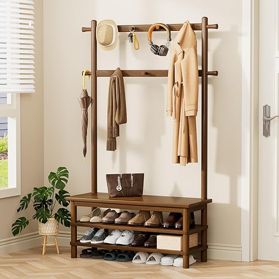 3-in-1 Entryway Hall Tree with Bench and Shoe Storage