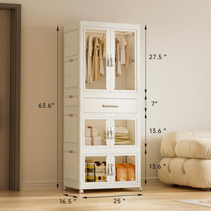 Kids Portable Wardrobe Closet with Drawers & Doors