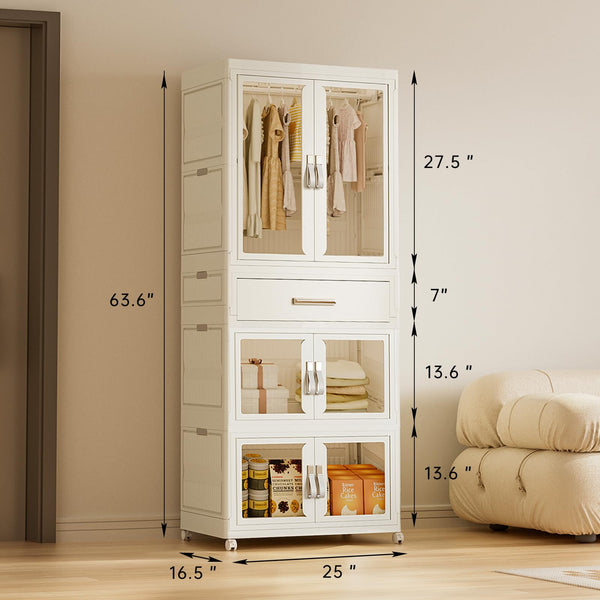 Kids Portable Wardrobe Closet with Drawers & Doors