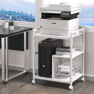 3-Tier Printer Stand with Charging Station & Lockable Wheels