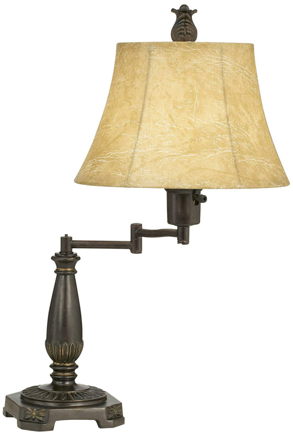 Bronze Swing Arm Desk Table Lamp 22.5" with Faux Leather Shade