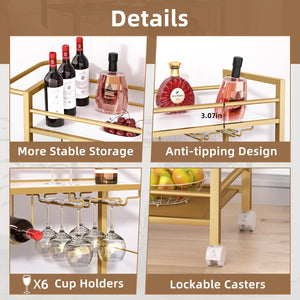 2-Tier Rolling Bar Cart with Wine Rack