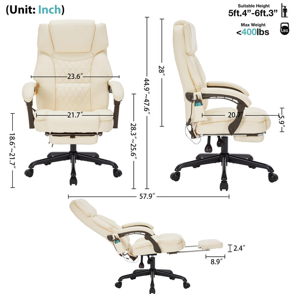 Massage Office Chair with Footrest, Heat & Recliner – 400 lbs Capacity