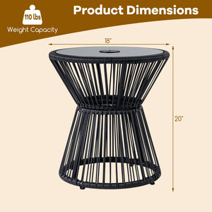 Wicker LED End Table with Tempered Glass Top