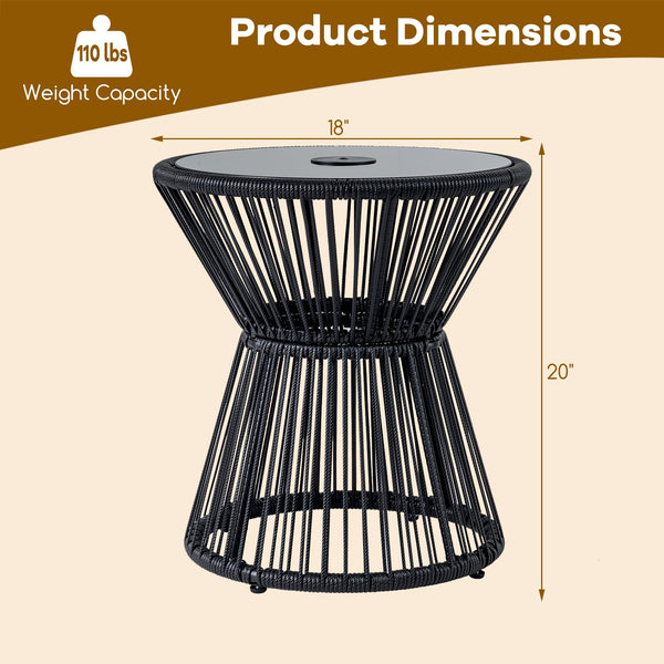 Wicker LED End Table with Tempered Glass Top