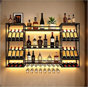 Wall Mounted Wine Rack with Glass Holder & Floating Bar Shelves