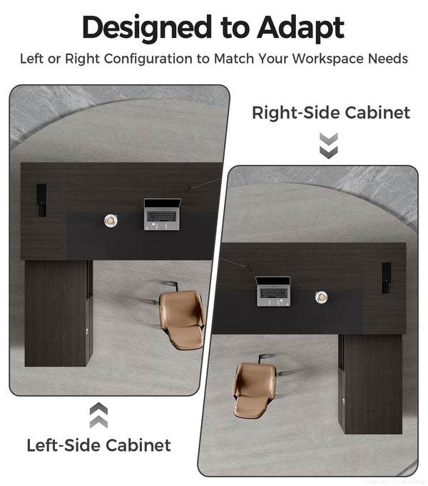 L-Shaped Reversible Executive Desk with Power Outlets & Storage