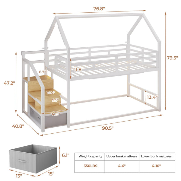 Twin Over Twin Bunk Bed with Storage Staircase & LED Lights