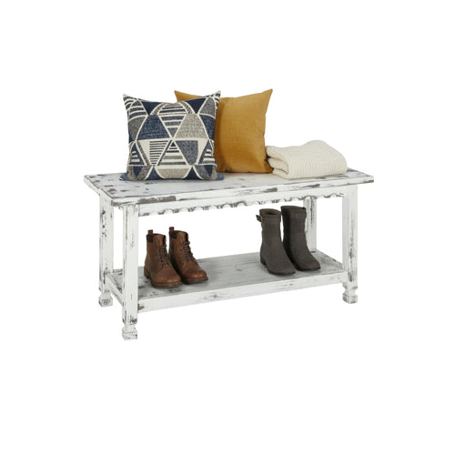 36-Inch Farmhouse Entryway Bench with Storage Shelf