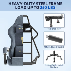 Velvet Gaming Chair with Footrest & Massage Lumbar