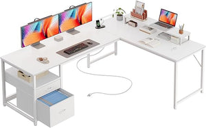L-Shaped Corner Desk 50 Inch with Side Bag and Reversible CPU Shelf