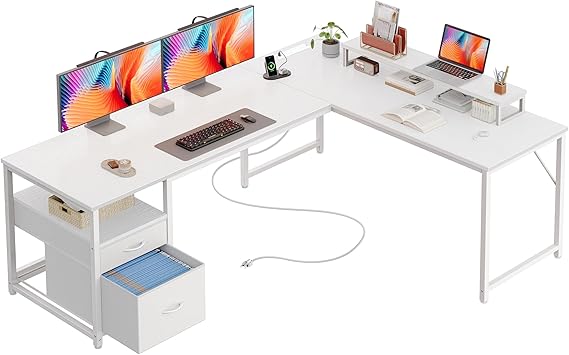 L-Shaped Corner Desk 50 Inch with Side Bag and Reversible CPU Shelf