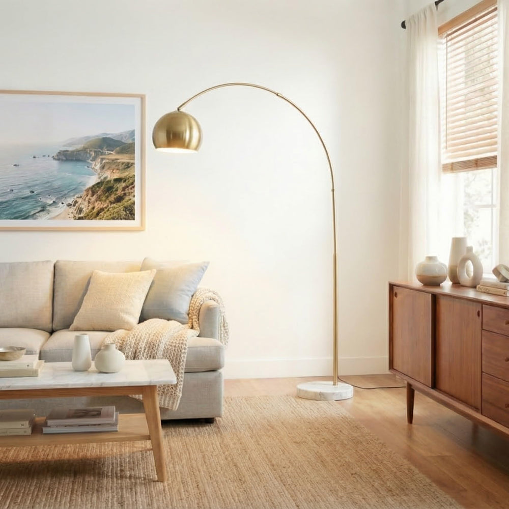 Arc Floor Lamp with Marble Base and Globe Shade