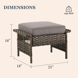 Patio Wicker Ottomans Set of 2 with Cushions