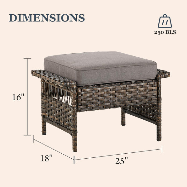 Patio Wicker Ottomans Set of 2 with Cushions