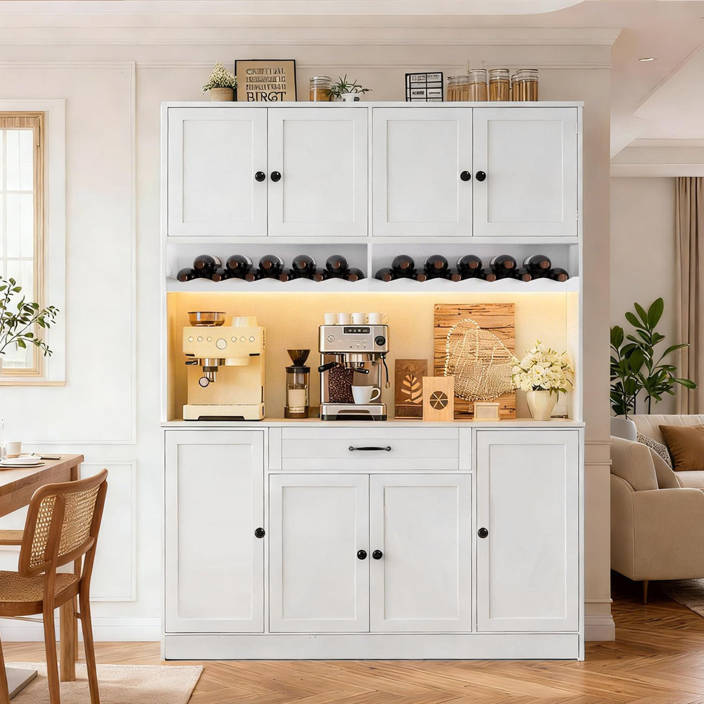 Tall Pantry Storage Cabinet with LED Light & Charging Station