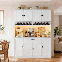 Tall Pantry Storage Cabinet with LED Light & Charging Station