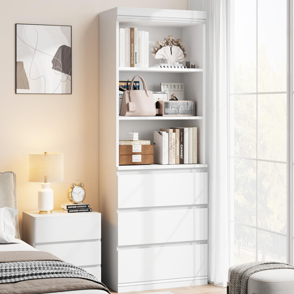70" Tall Bookcase with 3 Drawers & 3-Tier Open Shelves