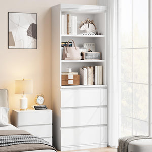 70" Tall Bookcase with 3 Drawers & 3-Tier Open Shelves