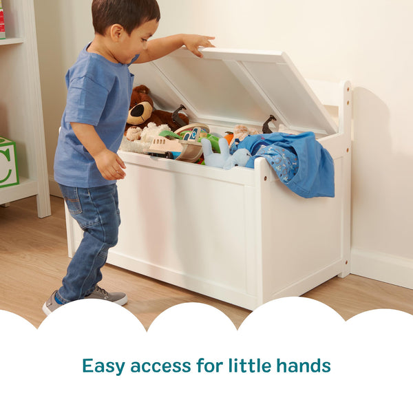 Wooden Toy Chest with Safety-Hinged Lid
