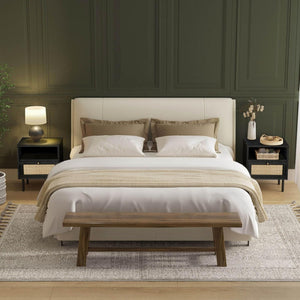 Boho Rattan Nightstand Set of 2 with Storage Cabinet & Metal Legs