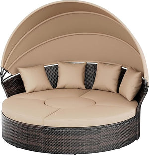 Outdoor Round Daybed with Retractable Canopy