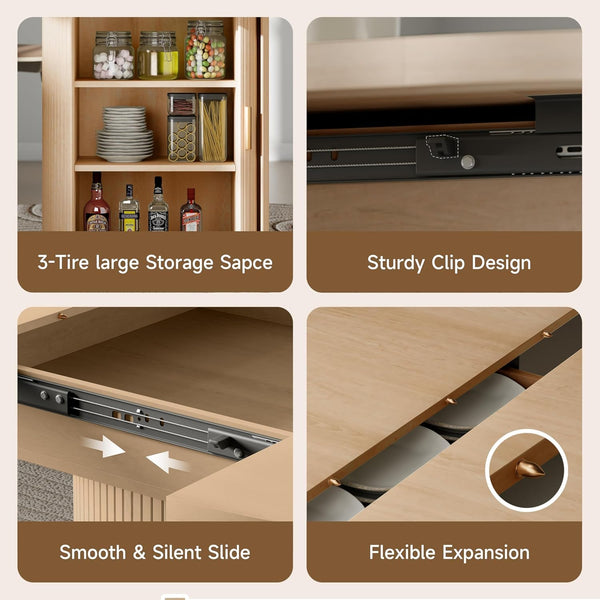 Extendable Round to Oval Dining Table with Storage Cabinet