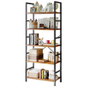 5-Tier Metal & Wood Bookcase with Adjustable Shelves