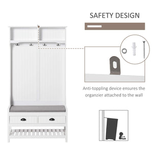 Hall Tree Entryway Bench with Coat Rack, Shoe Rack, Storage Drawers & Padded Seat