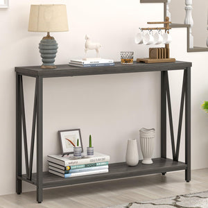 Narrow Console Table with 2-Tier Shelves | Industrial Entryway & Sofa Table