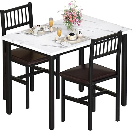 3-Piece Dining Table Set for 2 – Small Kitchen Table with 2 Stools