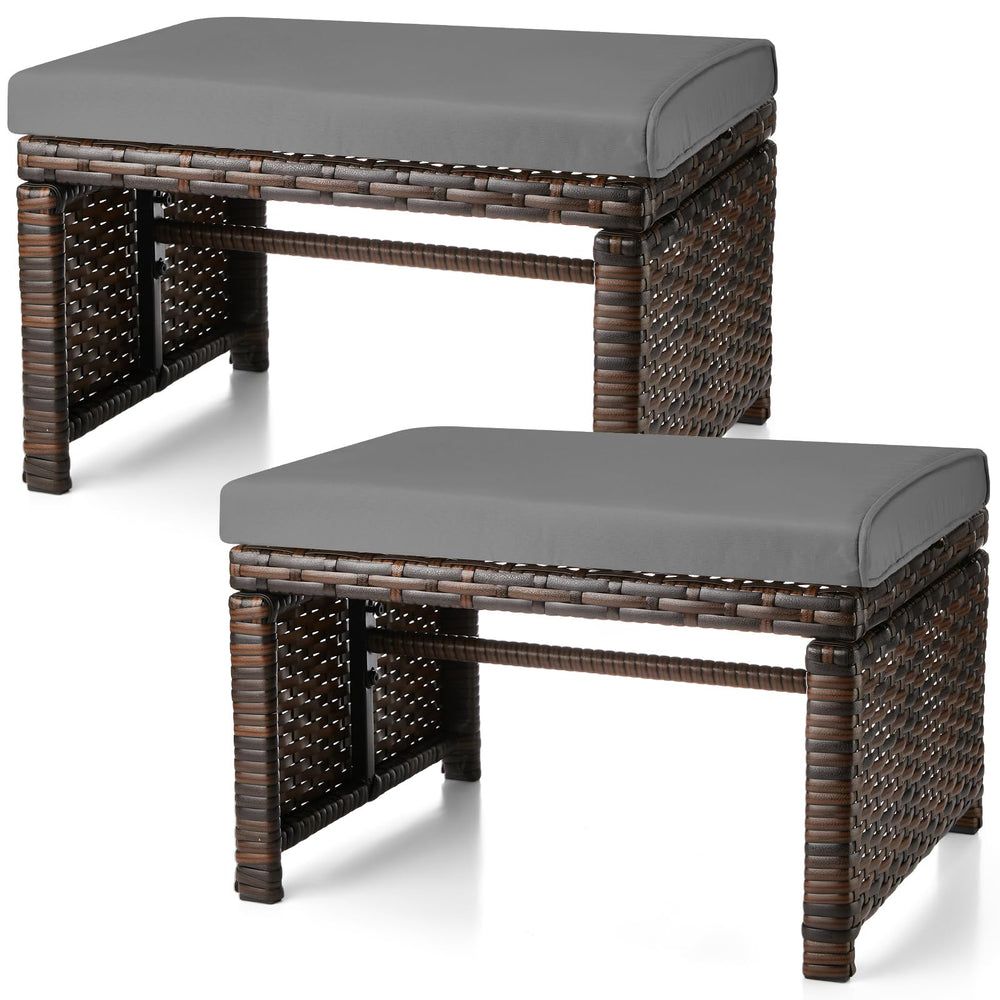 Outdoor Wicker Patio Ottoman Set of 2 with Removable Cushions