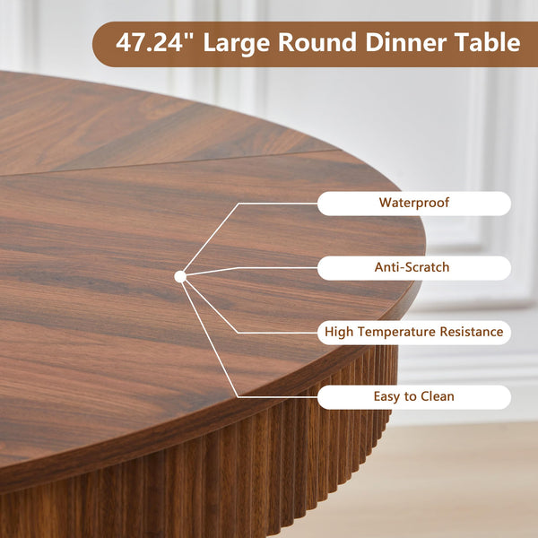 47 Inch Round Dining Table with 2 Storage Drawers — Mid-Century Pedestal Base