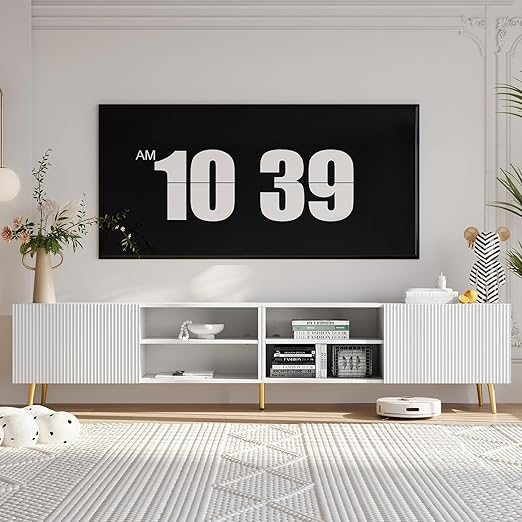 86-Inch TV Stand with Fluted Doors & Adjustable Shelves