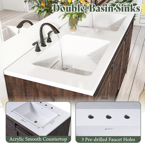 60" Farmhouse Bathroom Double Vanity with Integrated Sink & Sliding Barn Door